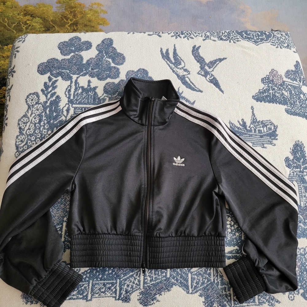 Adidas Black Cropped Jacket with White Accents
